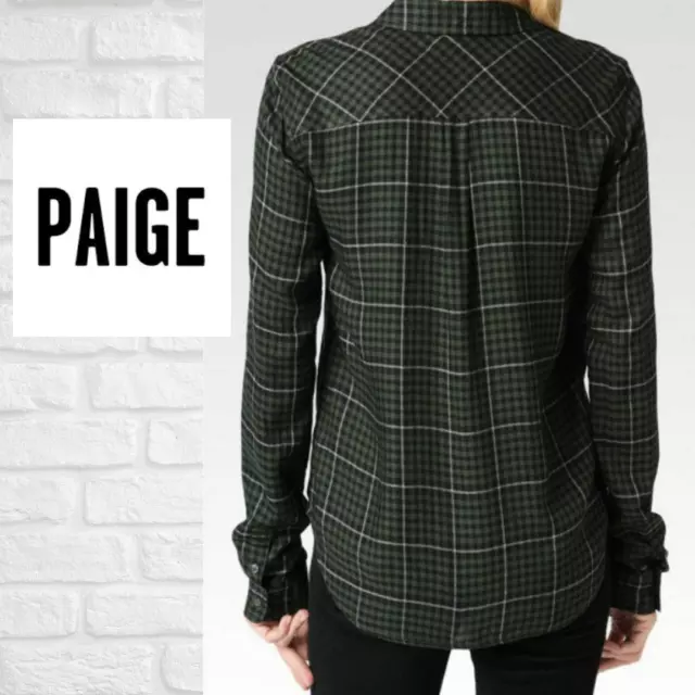 Paige Mya Plaid Flannel Button Down Shirt Black Army Grey Hartford Size Medium 2