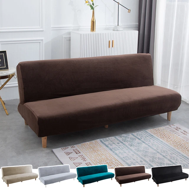Armless Folding Sofa Bed Covers Stretch Velvet Futon Couch Slipcover Protector L