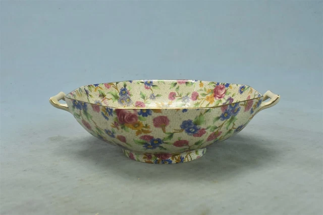 Vintage ROYAL WINTON GRIMWADES OLD COTTAGE CHINTZ HANDLED OCTAGON BOWL #04634