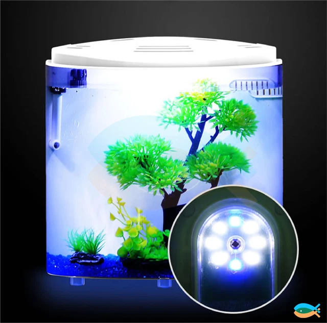 SUNSUN Small Curved Desktop 4L Acrylic Aquarium Fish Tank with LED and Filter 3