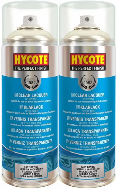 2x HYCOTE CLEAR LACQUER SPRAY PAINT AEROSOL FAST-DRYING HIGH GLOSS COATING 400ML