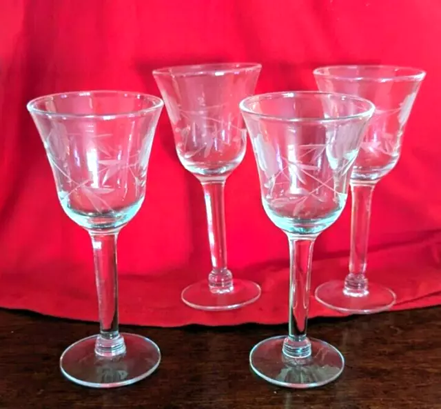 Vintage Crystal Glass Stemware Etched Floral Pattern Fluted