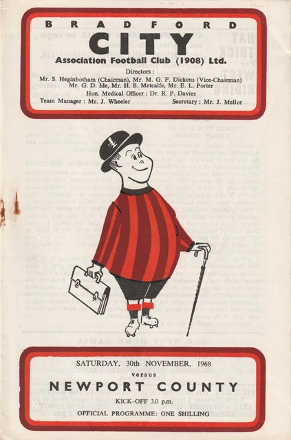 Bradford City v Newport County, 30 November 1968, Division Four