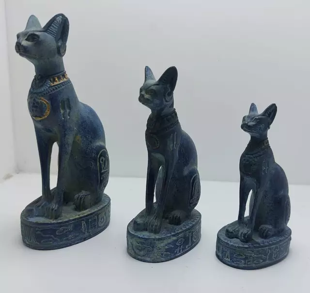 Rare Ancient Egyptian Antiques Bastet 3 Cats Statue BC Goddess Pharaonic Bast BC