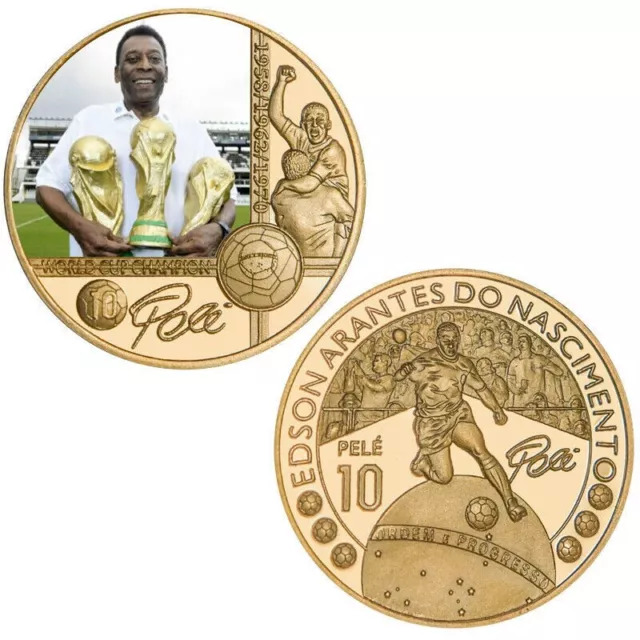Pele Gold Coin 3 World Cup Signature Qatar 2022 Football Sport Soccer Old Retro