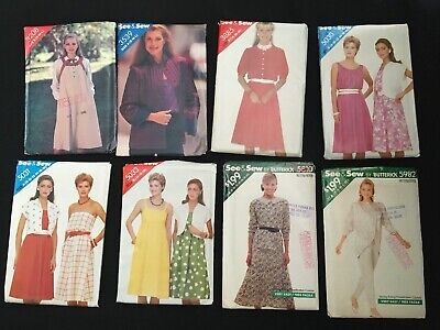 VTG 1980s Butterick See & Sew Pattern Lot of 8 All Uncut 14-16-18