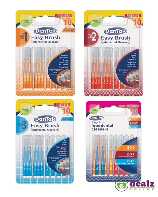 DENTEK EASY BRUSH Reusable Interdental Cleaners With Travel Cap 10 Per