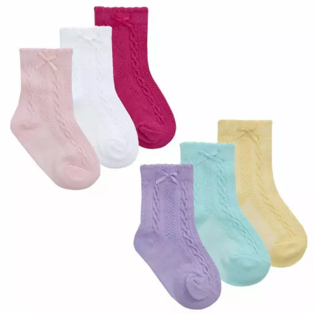 Baby Girls Socks Cable Bow by Tick Tock 3 or 6 Pairs Sizes 0-0  0-2.5  3-5.5