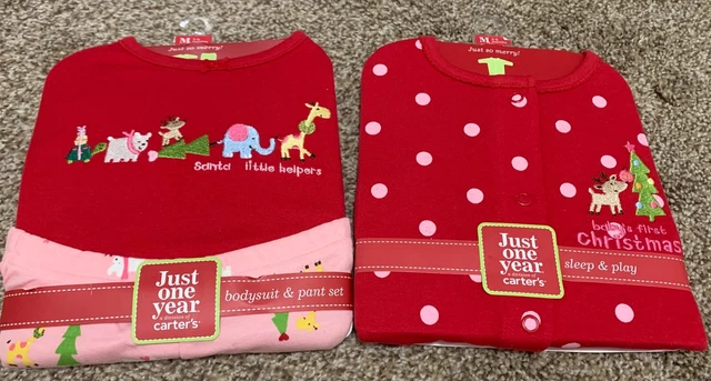 Just One You Carters Baby 1st Christmas Sleeper & Santa Helper Bodysuit Set 3-6M
