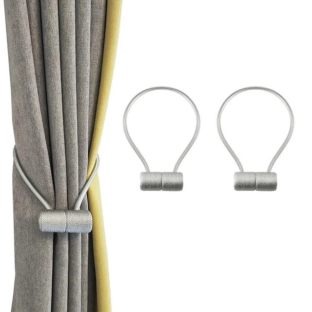 2 Pcs Grey Magnetic Curtain Tiebacks Tie Backs Buckle Clips Weave Rope Holdbacks