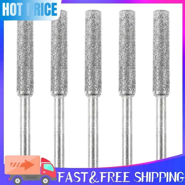 5pcs/Set Diamond Coated Grinding File Stone Heads Drill Bit (4.8mm Silver)