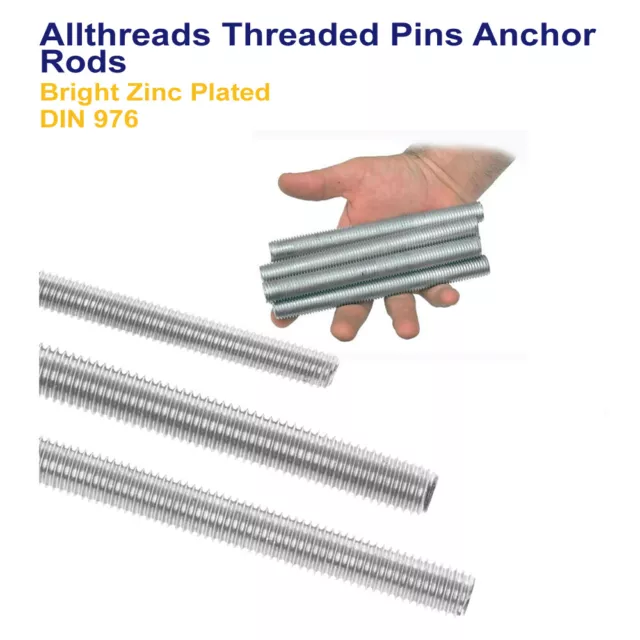 M8 M10 M12 M16 Allthread Fully Threaded Rod Studding Bar Bright Zinc - Din 976