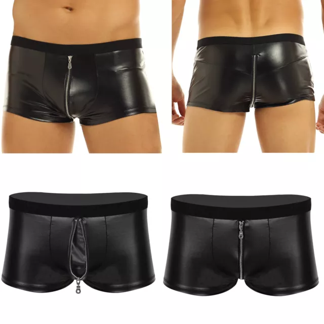 Freebily Herren Boxershorts Wetlook Kunstleder Shorts mit Reissverschluss Trunks