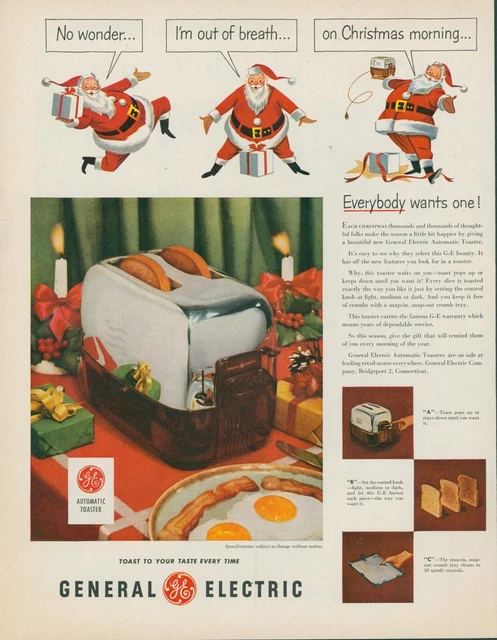 1951 General Electric Toaster Santa Claus Christmas Table Vintage Print Ad LO7