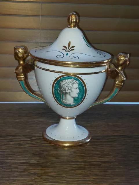 Hollywood Regency Style Ugo Zaccagnini Italian Pottery Urn Ornate Figural Handle