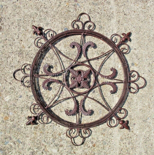 Cast & Wrought Iron USA French Lilies 25" Wall Decor Round Floral Medallion Vtg