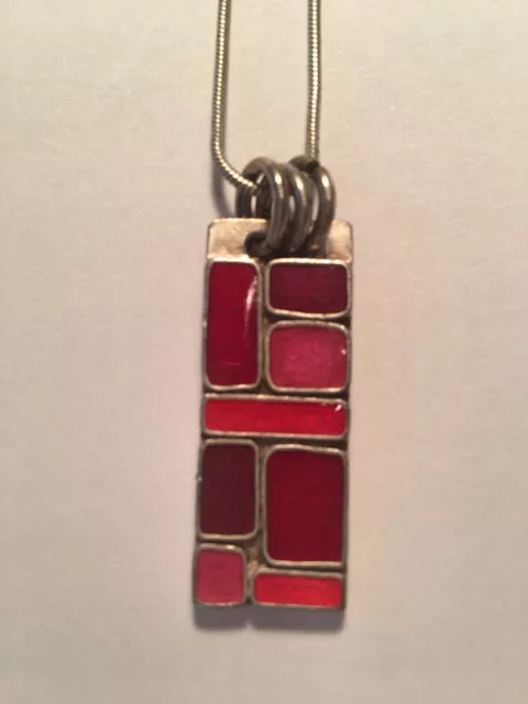 Geometric PENDANT & 16" CHAIN NECKLACE Silver Rectangle Enamel Pink FOXY