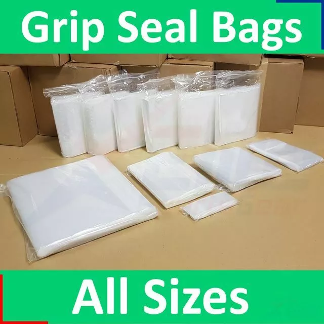 GRIP SEAL BAGS Self Resealable Clear Polythene Poly Plastic Zip Lock - All Sizes