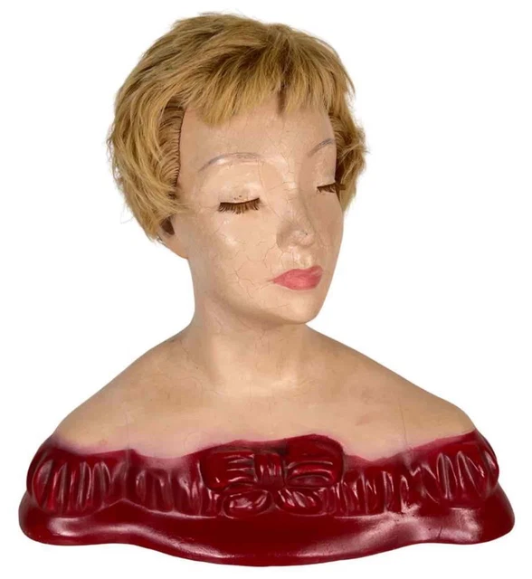 ANTIQUE LAMOUREUX ART Deco Blond Woman Hair Head Mannequin Bust Store