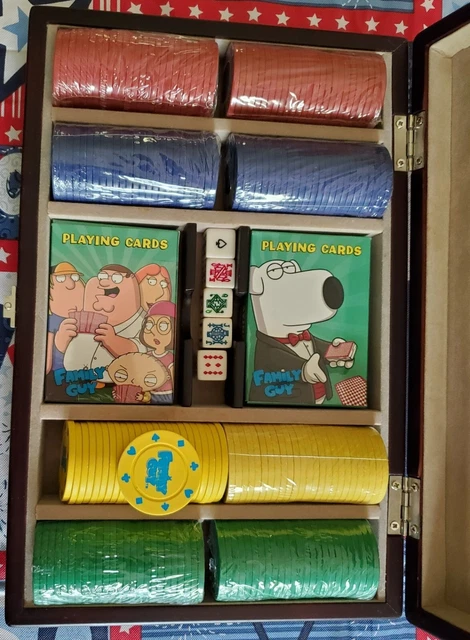 Things Remembered Poker Set-Wood Case-2 Decks of Cards(Family Guy) 8 Rolls Chips