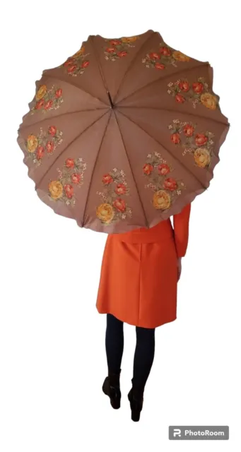 Antiker Sonnenschirm Regenschirm Umbrella Vintage 50er Ledergriff zweilagig