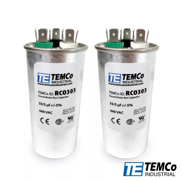 TEMCo 35+5 uf/MFD 440 VAC volts Round Dual Run Capacitor 50/60 Hz -Lot-2