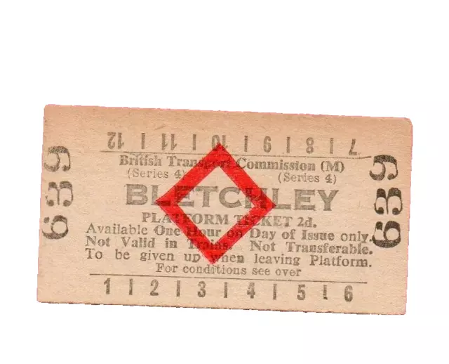 BTC (M) red diamond railway platform ticket - BLETCHLEY 2d.  Edmondson card.