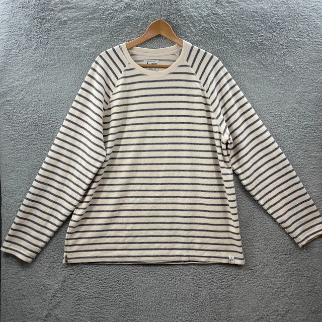 Luck Brand Sweatshirt Adult XL White Blue Striped Thermal Long Sleeve Nautical