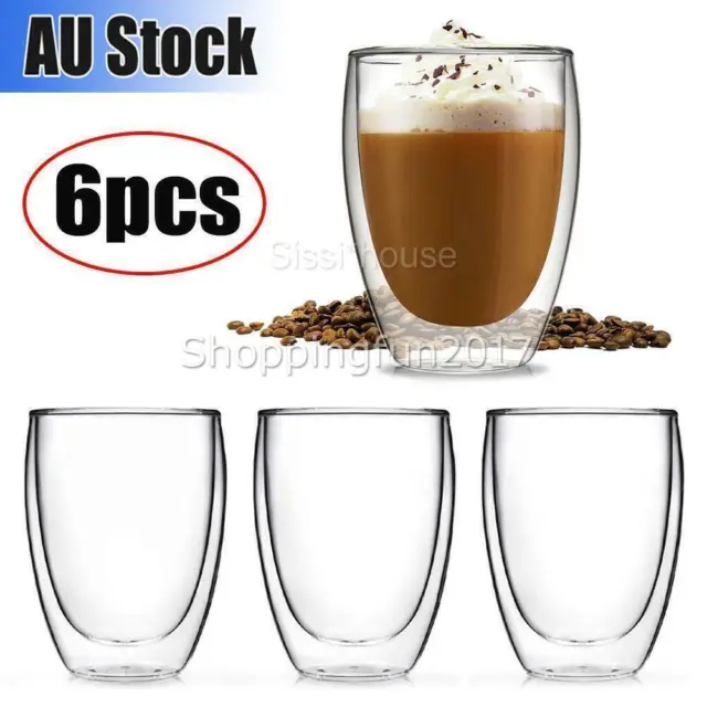 6pack Double Wall Insulate Glass Coffee Wine Beer Cups Mugs 350ML Ideal Gift