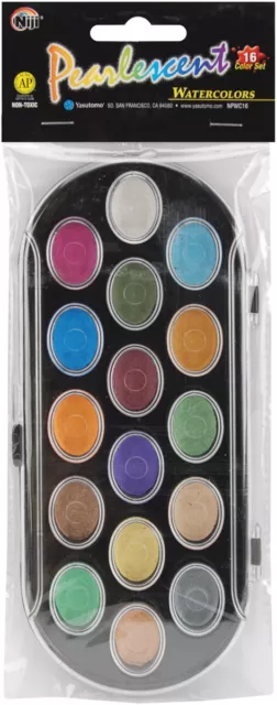 Yasutomo Pearlescent Watercolor Paint Cakes 16/Pkg-Assorted Colors NPWC16