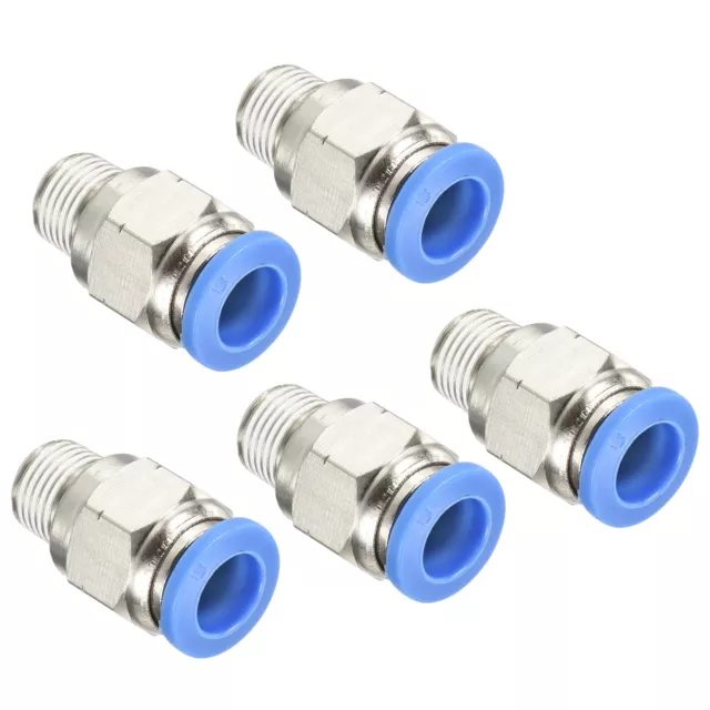 5Pcs 1/8NPT Push to Fit 8mm OD Hose Connect Fittings, Blue & Silver Tone