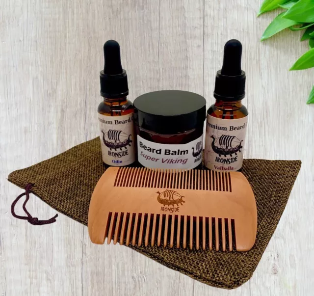Ironside Gift Pack" Beard Oil Balm Comb Organic Vegan Hemp Oil