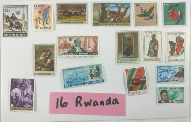 Lot of 16 Rwanda Used Different Vintage Postage Stamps Postal Packet