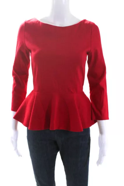 Alice + Olivia Employed Womens Long Sleeve Boat Neck Peplum Blouse Red Size S