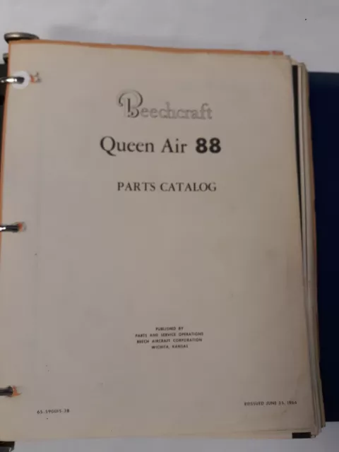 Beechcraft Queen Air 88 Parts Catalog 65-590015-3B, 1966 Original