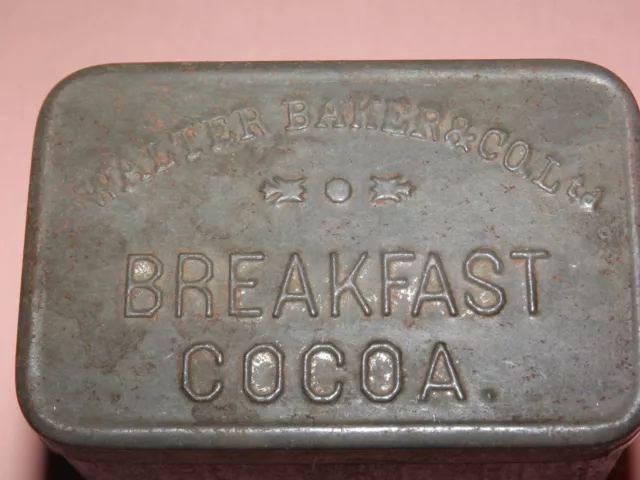 Vintage Walter Baker & Co Ltd Breakfast Cocoa Embossed Metal Tin
