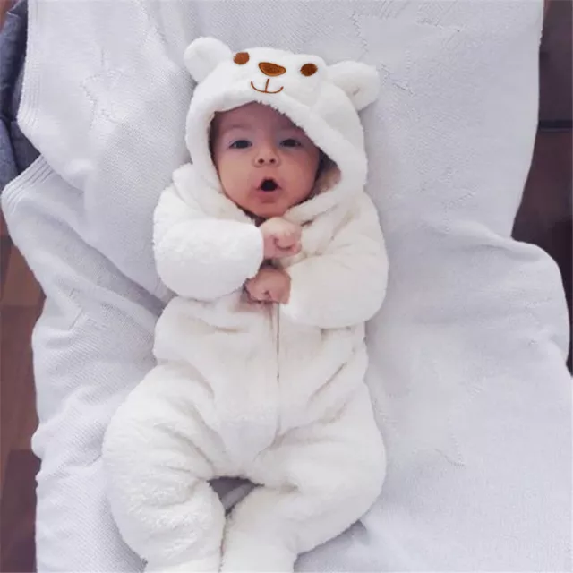 Bear Fleece Romper Newborn Baby Infant Boy Girl Hooded Jumpsuit Clothes Clothing