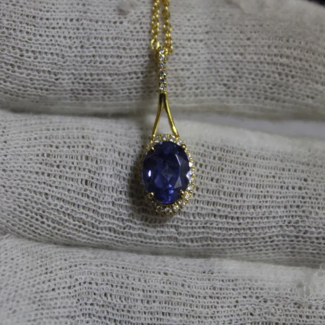 2.50 Ct Oval Simulated Tanzanite 14k Yellow Gold Plated Silver Pendant Necklace