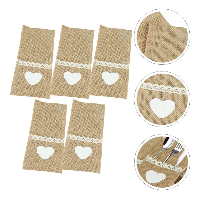 5 piezas bolsa de cubiertos soporte para servilletas de lino para mesa beige