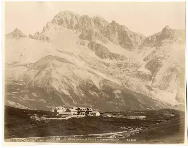 France, view of the Col du Lautaret, the great Galibier vintage albumen print,