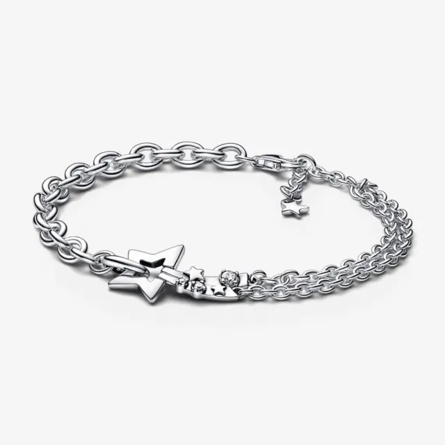 *BRAND NEW* Pandora Moments Silver Shooting Star Double Chain Bracelet 592409C01