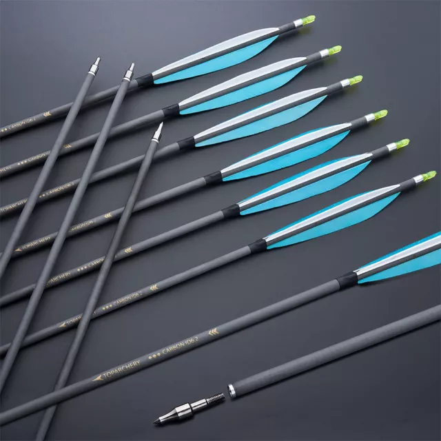 6PC Carbon Arrows 30" SP350 6" Real Feathers Archery for Recurve & Compound Bow