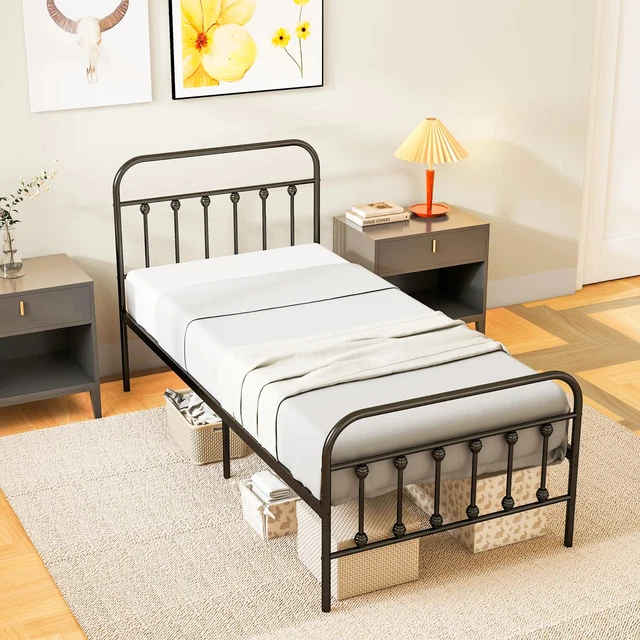 HOMCOM 3FT METAL Single Platform Bed Frame w/ Underbed Storage ...