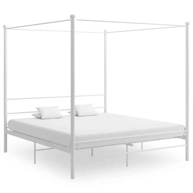 CANOPY BED FRAME without Mattress White Metal 180x200 cm Super King £
