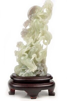 Natural Hetian Nephrite Jade Eight Cranes Statue Carving/ Sculpture w/ Certifica