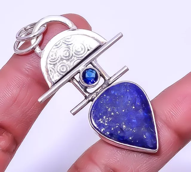 Natural Lapis Lazuli Pendant 925 Solid Sterling Silver Jewelry For Women 2.34"