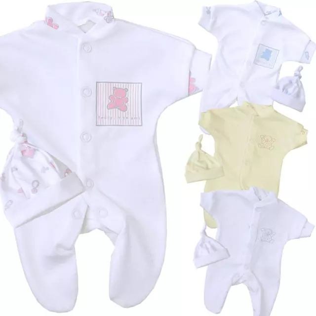 BabyPrem winzige Frühgeborene Babykleidung Jungen Mädchen Schlafanzug & Mütze Set 1, Pfund - 3,5 Pfund