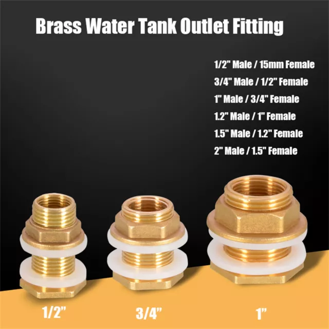 Brass Water Tank Outlet Fitting Connector Male Female Pool Fish Tank 1/2" to 2"