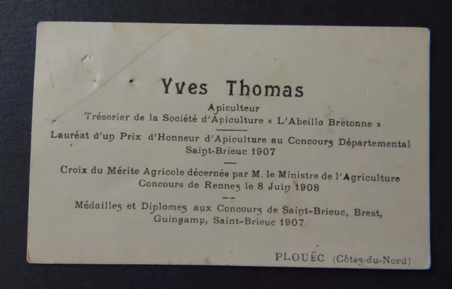 Carte de visite Yves Thomas APICULTEUR Abeille bretonne PLOUEC visit card
