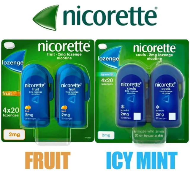 Nicorette kühlt eisige neuwertige Frucht 2 mg/4 mg Lutschtabletten 4 x 20 Nikotin Raucherentwöhnung